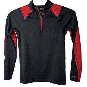 DSG Shirt Boys Size M(10-12) Black Red Logo 1/4 Zip Poly Blend Pullover Long SL